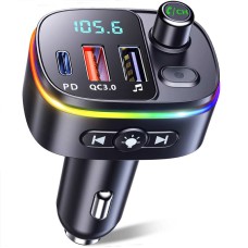 Zewwen FM Transmitter for Car Bluetooth 5.0, QC3.0 & PD 18W USB C Car Charger, 9 RGB Backlit Car Bluetooth Receivers, Bluetooth Car Adapter Support Handsfree Calls, Siri Google Assistant, USB Drive